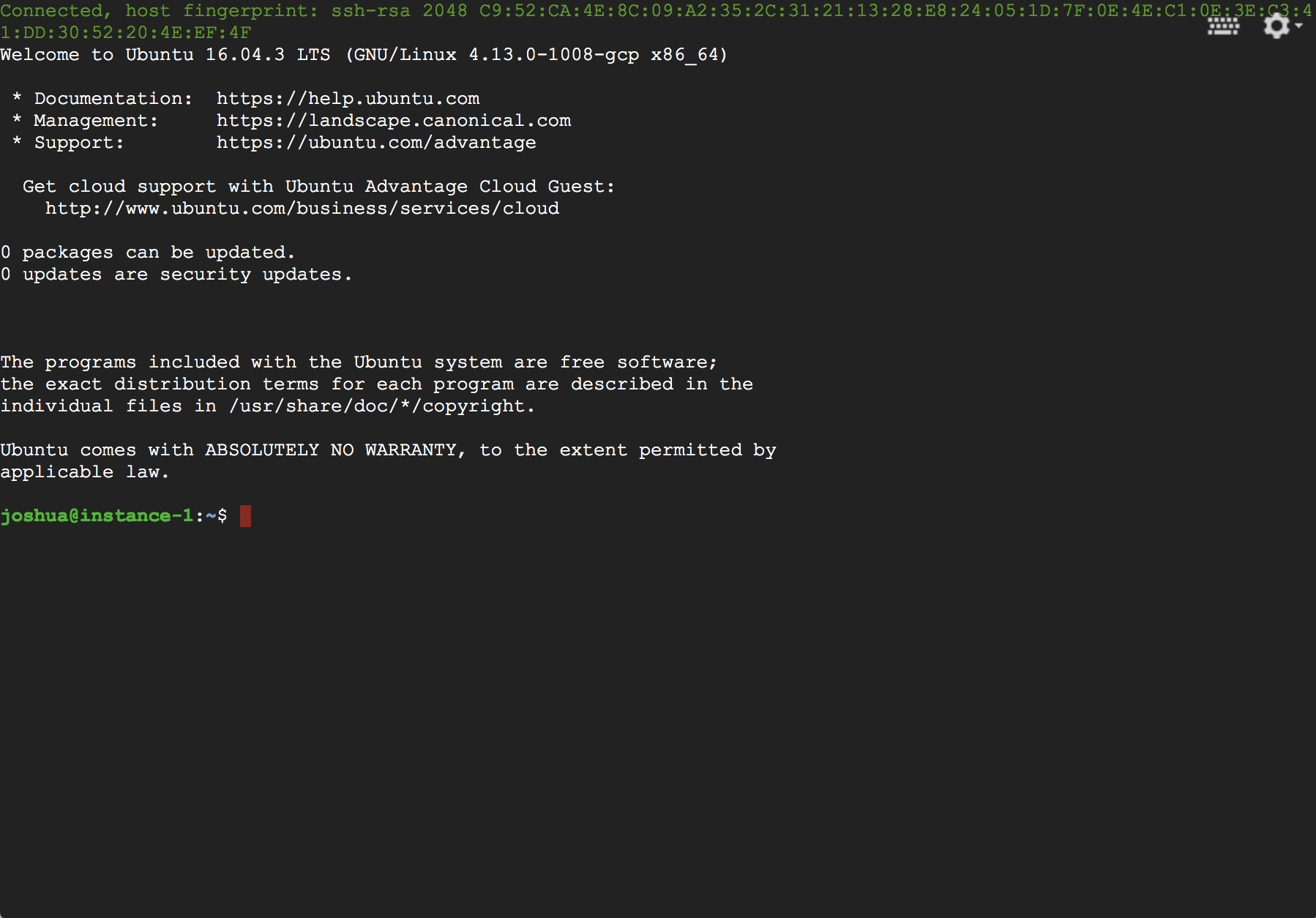 The command line interface of the instance